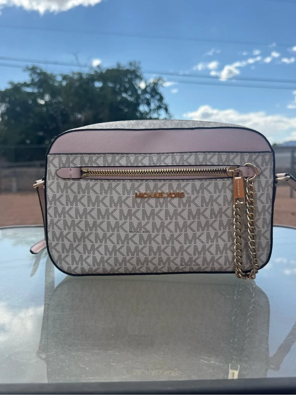 Michael Kors Pink and Signature MK Logo Crossbody Camera Bag